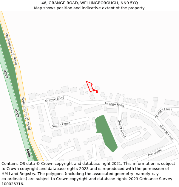 46, GRANGE ROAD, WELLINGBOROUGH, NN9 5YQ: Location map and indicative extent of plot
