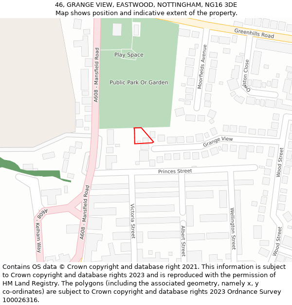 46, GRANGE VIEW, EASTWOOD, NOTTINGHAM, NG16 3DE: Location map and indicative extent of plot