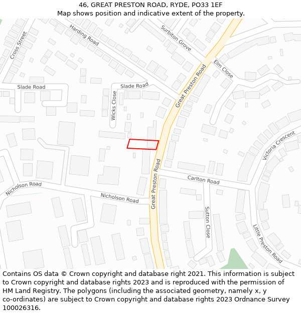 46, GREAT PRESTON ROAD, RYDE, PO33 1EF: Location map and indicative extent of plot