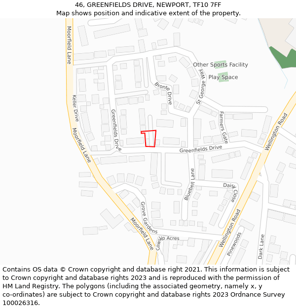 46, GREENFIELDS DRIVE, NEWPORT, TF10 7FF: Location map and indicative extent of plot