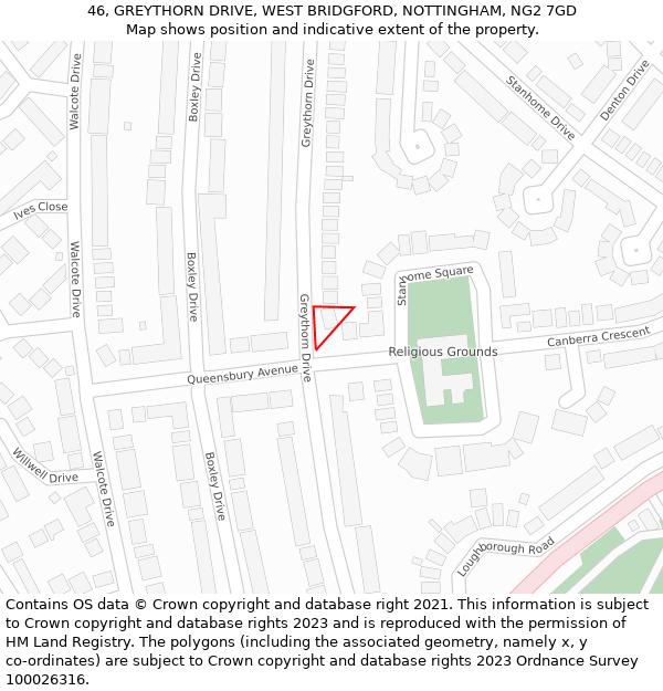 46, GREYTHORN DRIVE, WEST BRIDGFORD, NOTTINGHAM, NG2 7GD: Location map and indicative extent of plot