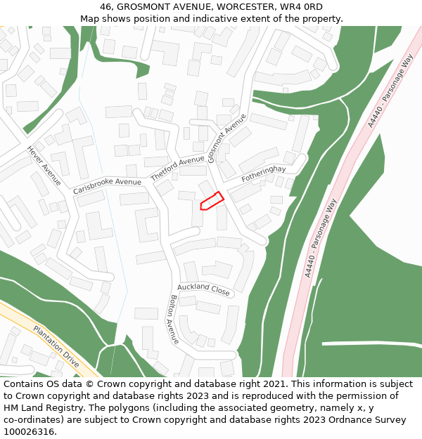 46, GROSMONT AVENUE, WORCESTER, WR4 0RD: Location map and indicative extent of plot