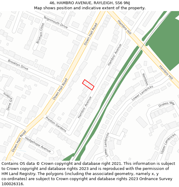 46, HAMBRO AVENUE, RAYLEIGH, SS6 9NJ: Location map and indicative extent of plot