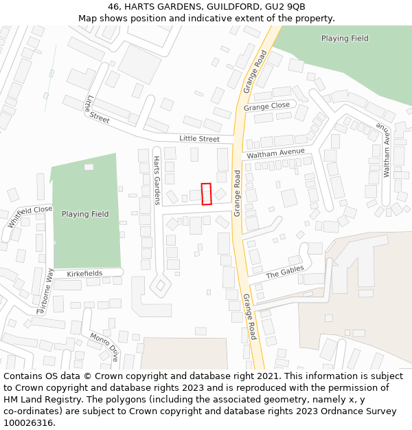 46, HARTS GARDENS, GUILDFORD, GU2 9QB: Location map and indicative extent of plot