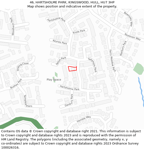 46, HARTSHOLME PARK, KINGSWOOD, HULL, HU7 3HP: Location map and indicative extent of plot