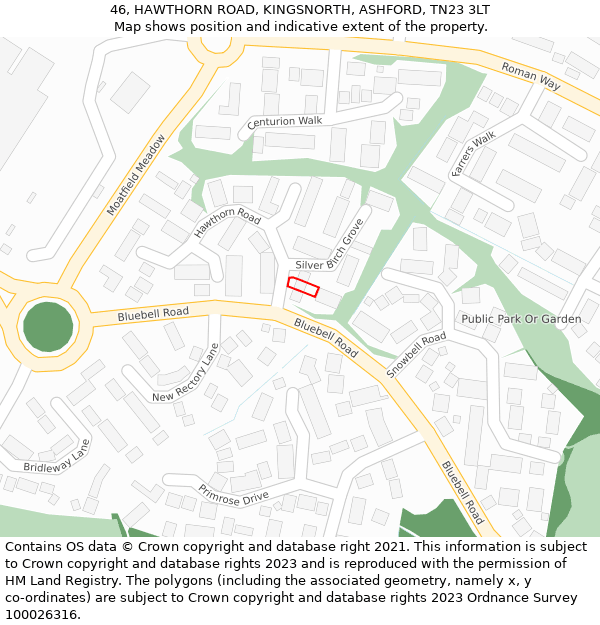 46, HAWTHORN ROAD, KINGSNORTH, ASHFORD, TN23 3LT: Location map and indicative extent of plot