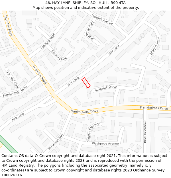 46, HAY LANE, SHIRLEY, SOLIHULL, B90 4TA: Location map and indicative extent of plot