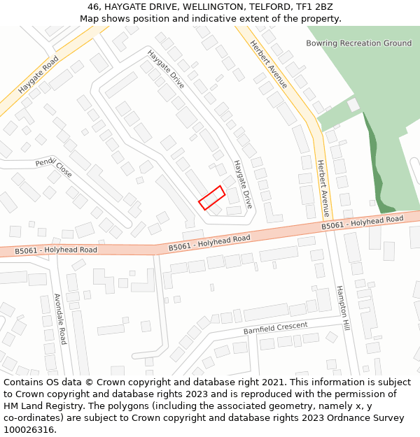 46, HAYGATE DRIVE, WELLINGTON, TELFORD, TF1 2BZ: Location map and indicative extent of plot