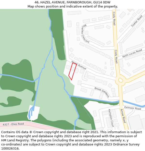 46, HAZEL AVENUE, FARNBOROUGH, GU14 0DW: Location map and indicative extent of plot