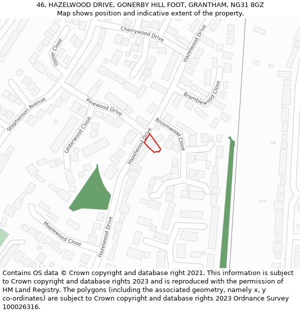 46, HAZELWOOD DRIVE, GONERBY HILL FOOT, GRANTHAM, NG31 8GZ: Location map and indicative extent of plot