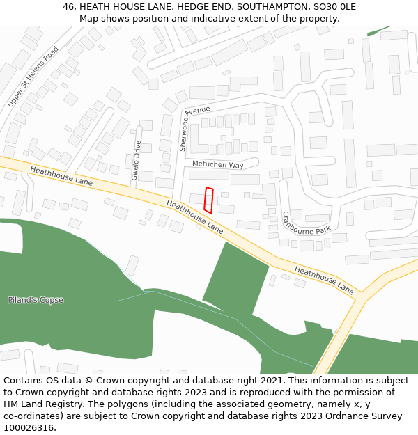 46, HEATH HOUSE LANE, HEDGE END, SOUTHAMPTON, SO30 0LE: Location map and indicative extent of plot