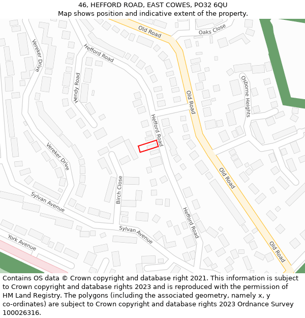 46, HEFFORD ROAD, EAST COWES, PO32 6QU: Location map and indicative extent of plot