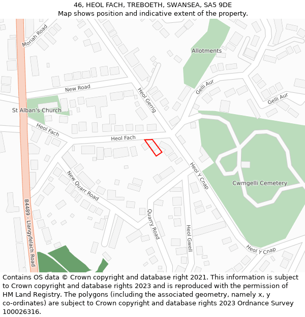 46, HEOL FACH, TREBOETH, SWANSEA, SA5 9DE: Location map and indicative extent of plot