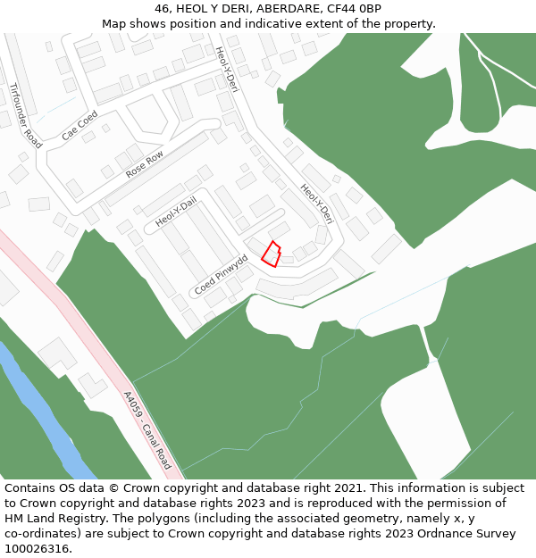 46, HEOL Y DERI, ABERDARE, CF44 0BP: Location map and indicative extent of plot