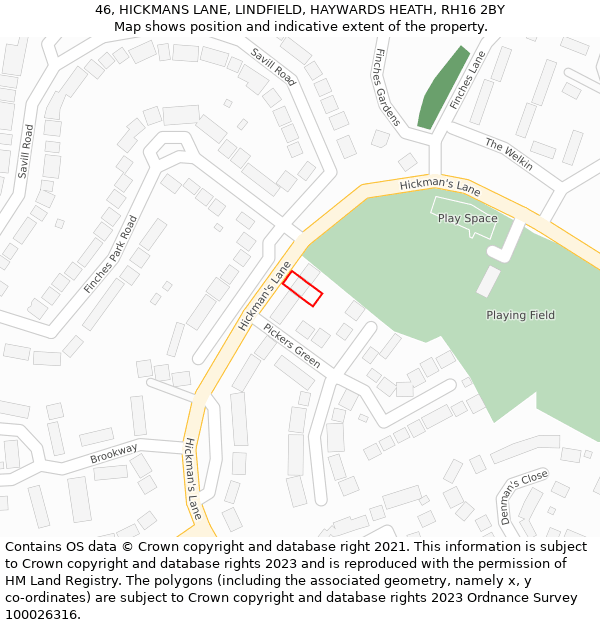 46, HICKMANS LANE, LINDFIELD, HAYWARDS HEATH, RH16 2BY: Location map and indicative extent of plot