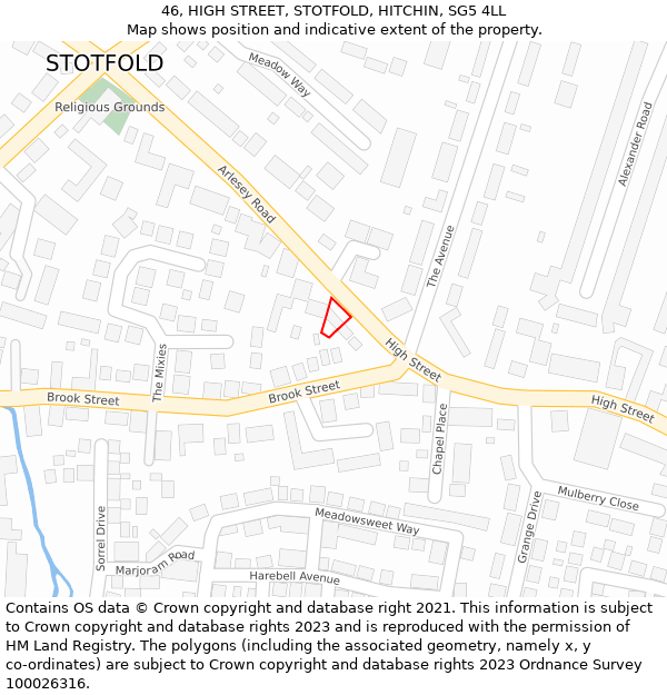 46, HIGH STREET, STOTFOLD, HITCHIN, SG5 4LL: Location map and indicative extent of plot