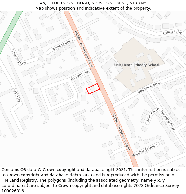 46, HILDERSTONE ROAD, STOKE-ON-TRENT, ST3 7NY: Location map and indicative extent of plot