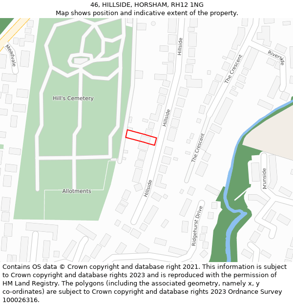 46, HILLSIDE, HORSHAM, RH12 1NG: Location map and indicative extent of plot