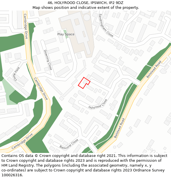 46, HOLYROOD CLOSE, IPSWICH, IP2 9DZ: Location map and indicative extent of plot