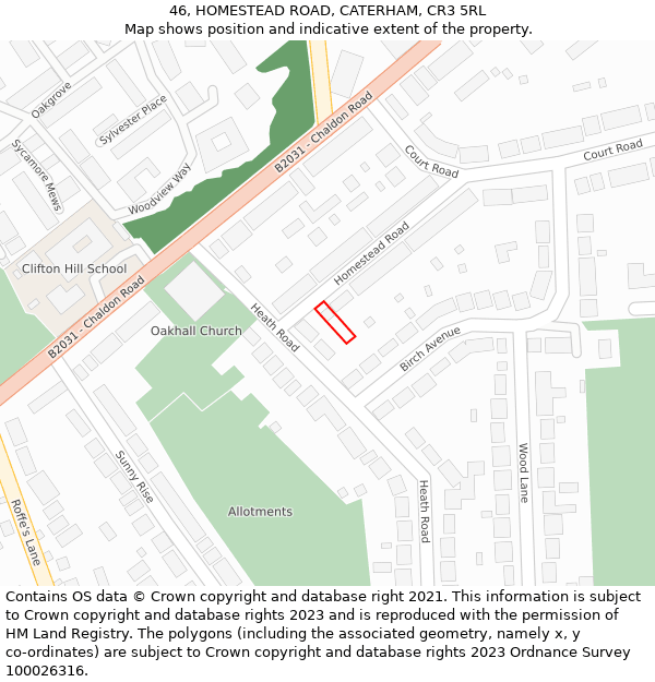 46, HOMESTEAD ROAD, CATERHAM, CR3 5RL: Location map and indicative extent of plot