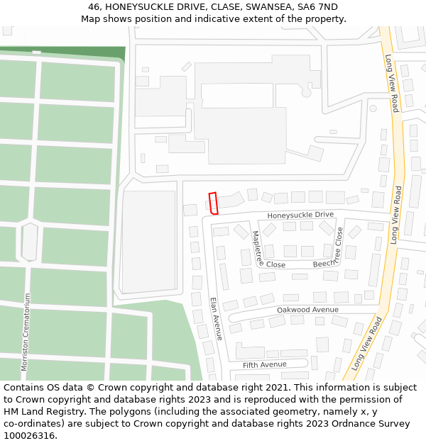 46, HONEYSUCKLE DRIVE, CLASE, SWANSEA, SA6 7ND: Location map and indicative extent of plot