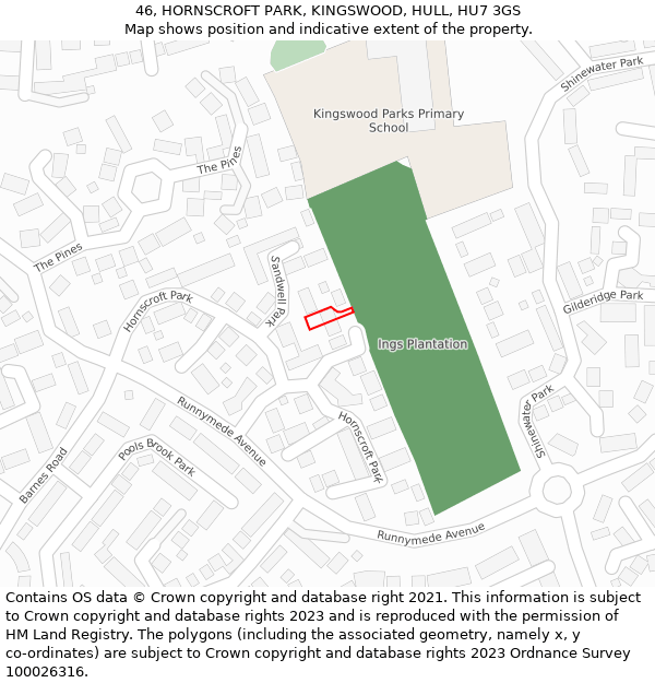 46, HORNSCROFT PARK, KINGSWOOD, HULL, HU7 3GS: Location map and indicative extent of plot