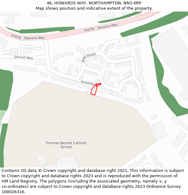 46, HOWARDS WAY, NORTHAMPTON, NN3 6RP: Location map and indicative extent of plot