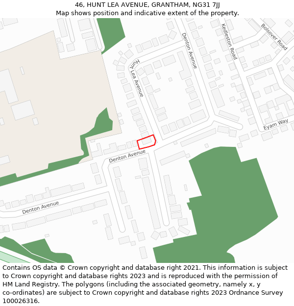 46, HUNT LEA AVENUE, GRANTHAM, NG31 7JJ: Location map and indicative extent of plot