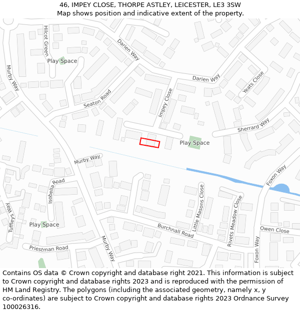 46, IMPEY CLOSE, THORPE ASTLEY, LEICESTER, LE3 3SW: Location map and indicative extent of plot