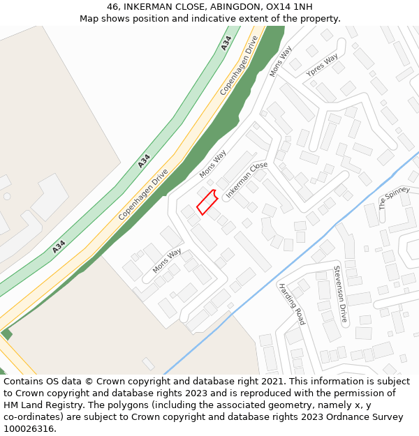 46, INKERMAN CLOSE, ABINGDON, OX14 1NH: Location map and indicative extent of plot