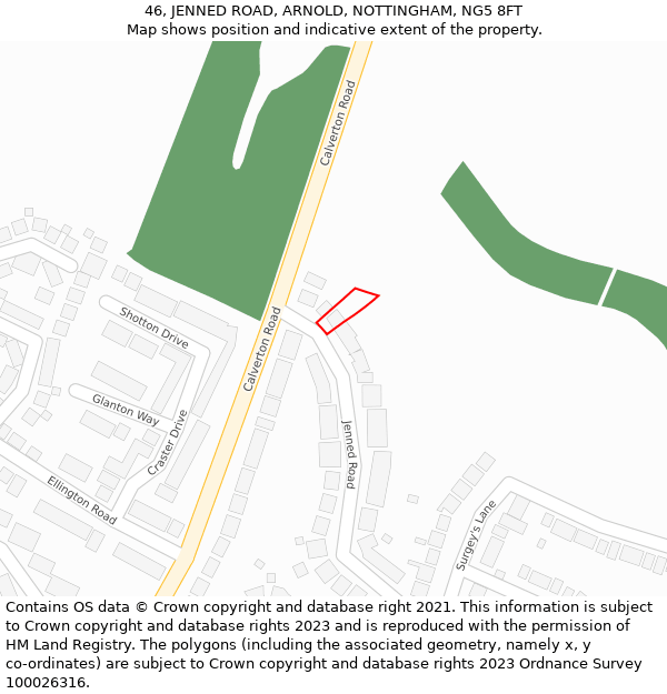 46, JENNED ROAD, ARNOLD, NOTTINGHAM, NG5 8FT: Location map and indicative extent of plot