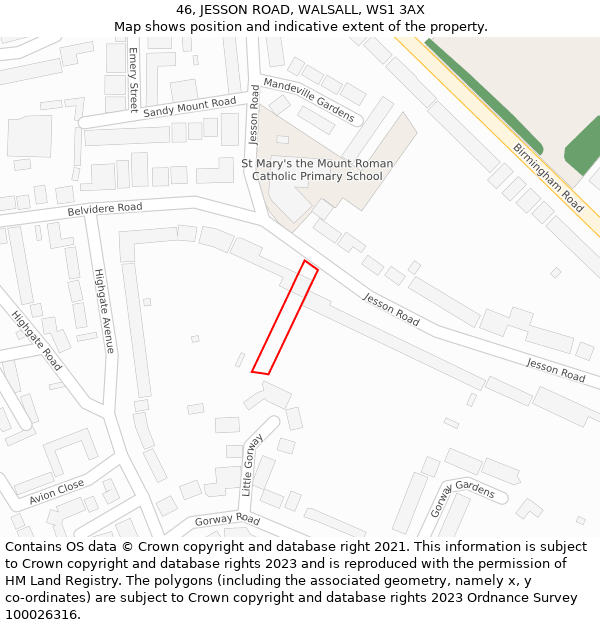 46, JESSON ROAD, WALSALL, WS1 3AX: Location map and indicative extent of plot