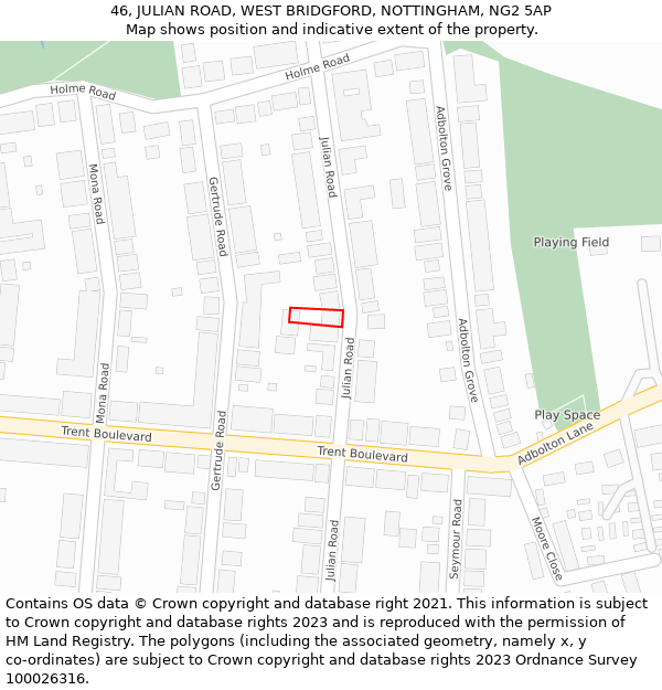 46, JULIAN ROAD, WEST BRIDGFORD, NOTTINGHAM, NG2 5AP: Location map and indicative extent of plot