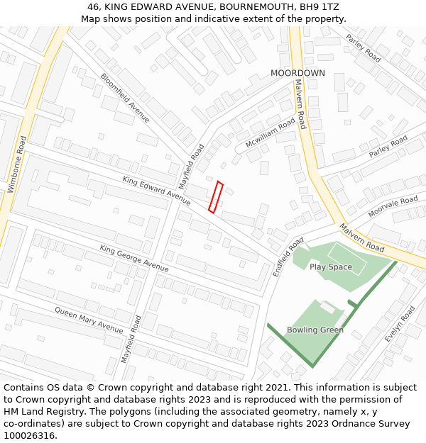 46, KING EDWARD AVENUE, BOURNEMOUTH, BH9 1TZ: Location map and indicative extent of plot