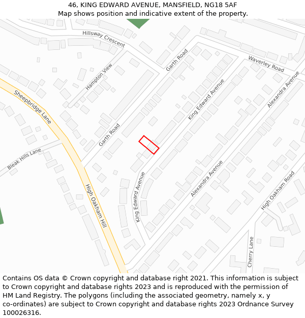 46, KING EDWARD AVENUE, MANSFIELD, NG18 5AF: Location map and indicative extent of plot