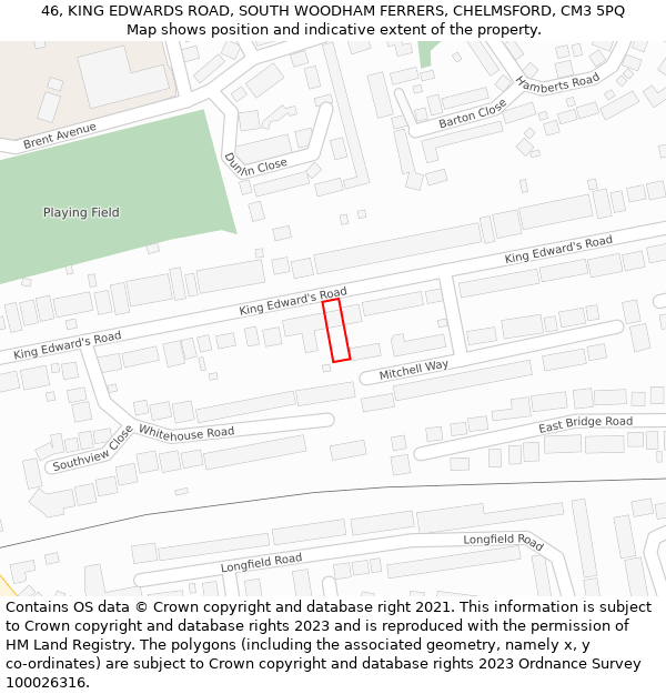 46, KING EDWARDS ROAD, SOUTH WOODHAM FERRERS, CHELMSFORD, CM3 5PQ: Location map and indicative extent of plot