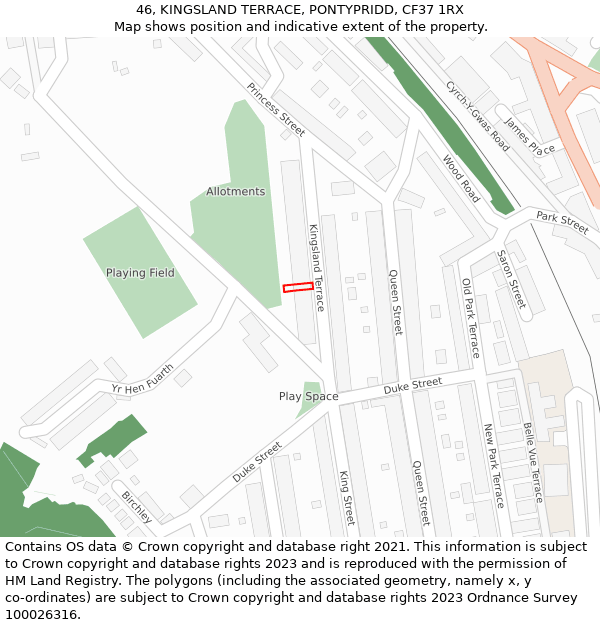 46, KINGSLAND TERRACE, PONTYPRIDD, CF37 1RX: Location map and indicative extent of plot
