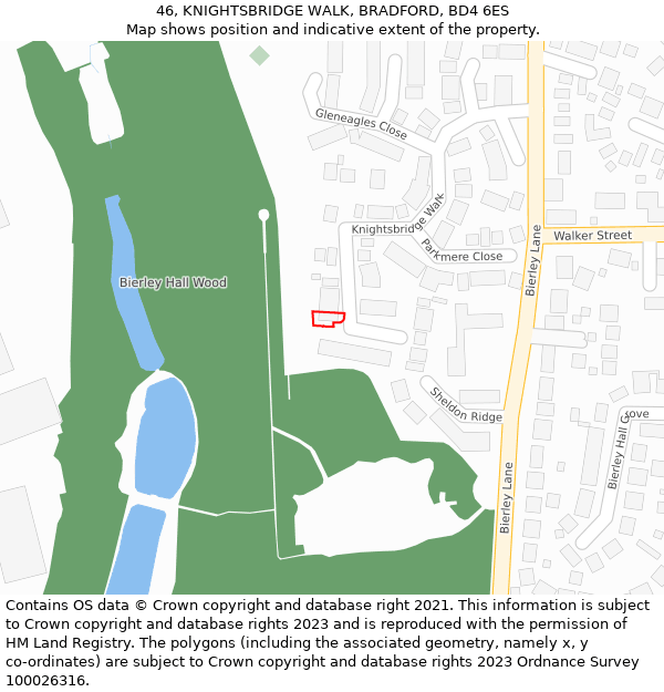 46, KNIGHTSBRIDGE WALK, BRADFORD, BD4 6ES: Location map and indicative extent of plot