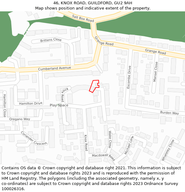 46, KNOX ROAD, GUILDFORD, GU2 9AH: Location map and indicative extent of plot