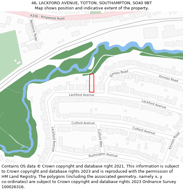 46, LACKFORD AVENUE, TOTTON, SOUTHAMPTON, SO40 9BT: Location map and indicative extent of plot