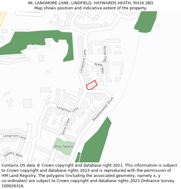 46, LANGMORE LANE, LINDFIELD, HAYWARDS HEATH, RH16 2BD: Location map and indicative extent of plot