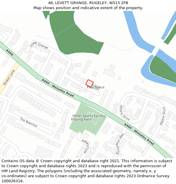 46, LEVETT GRANGE, RUGELEY, WS15 2FB: Location map and indicative extent of plot