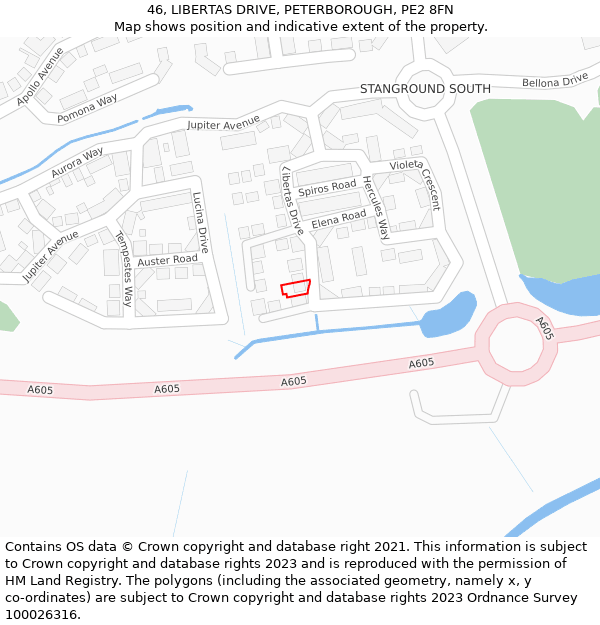 46, LIBERTAS DRIVE, PETERBOROUGH, PE2 8FN: Location map and indicative extent of plot