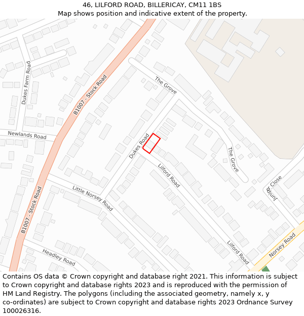 46, LILFORD ROAD, BILLERICAY, CM11 1BS: Location map and indicative extent of plot