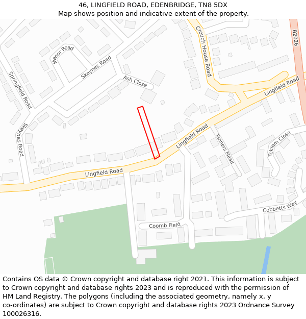 46, LINGFIELD ROAD, EDENBRIDGE, TN8 5DX: Location map and indicative extent of plot