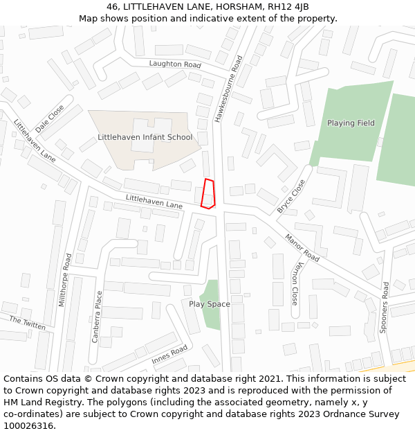 46, LITTLEHAVEN LANE, HORSHAM, RH12 4JB: Location map and indicative extent of plot