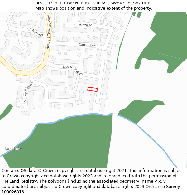 46, LLYS AEL Y BRYN, BIRCHGROVE, SWANSEA, SA7 0HB: Location map and indicative extent of plot