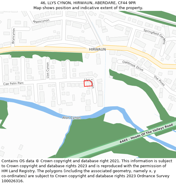 46, LLYS CYNON, HIRWAUN, ABERDARE, CF44 9PR: Location map and indicative extent of plot