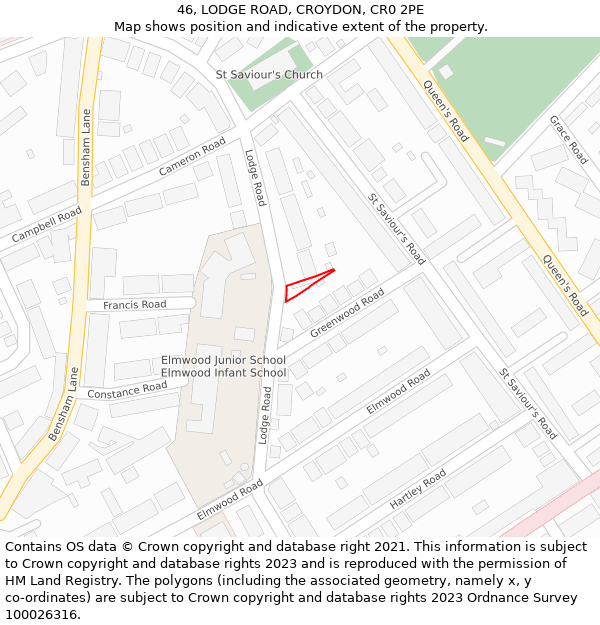 46, LODGE ROAD, CROYDON, CR0 2PE: Location map and indicative extent of plot