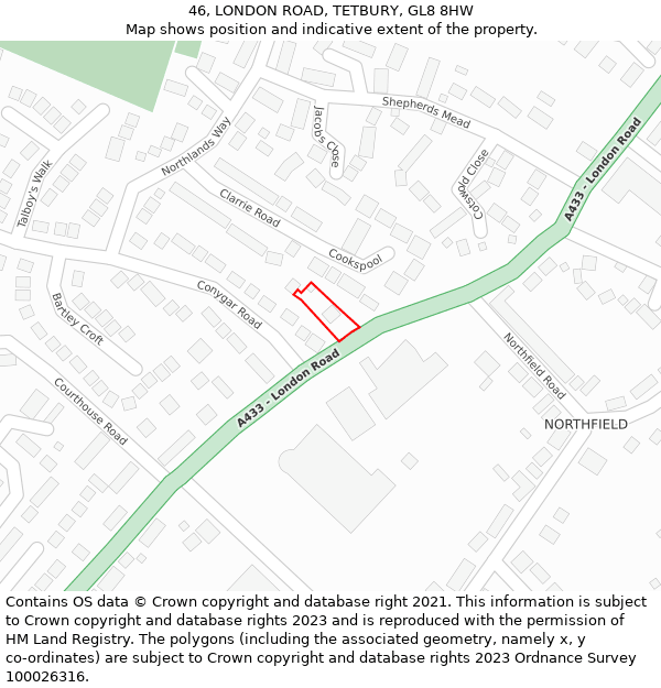 46, LONDON ROAD, TETBURY, GL8 8HW: Location map and indicative extent of plot